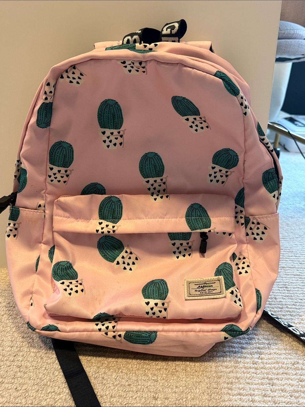 Pink Cactus Print Kids Backpack with Teal Accents